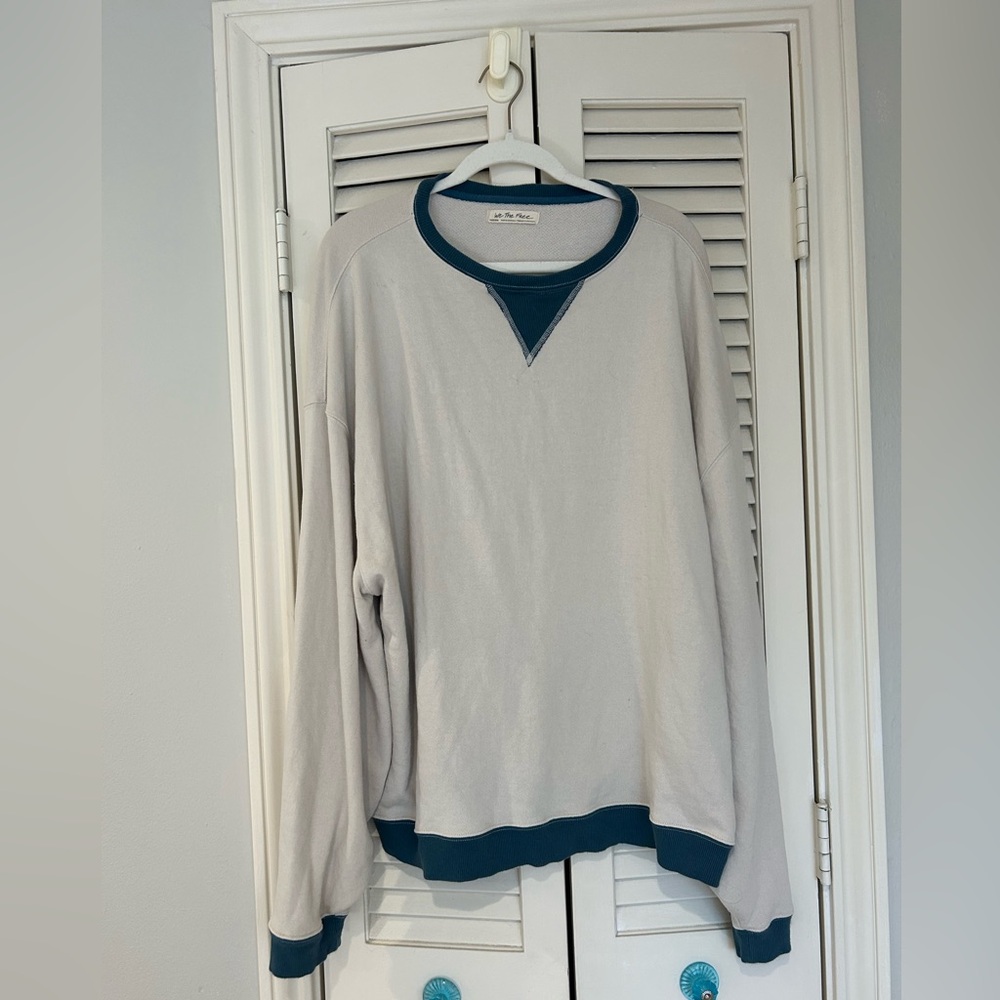 We The Free Cream Crewneck Sweater with Teal Trim